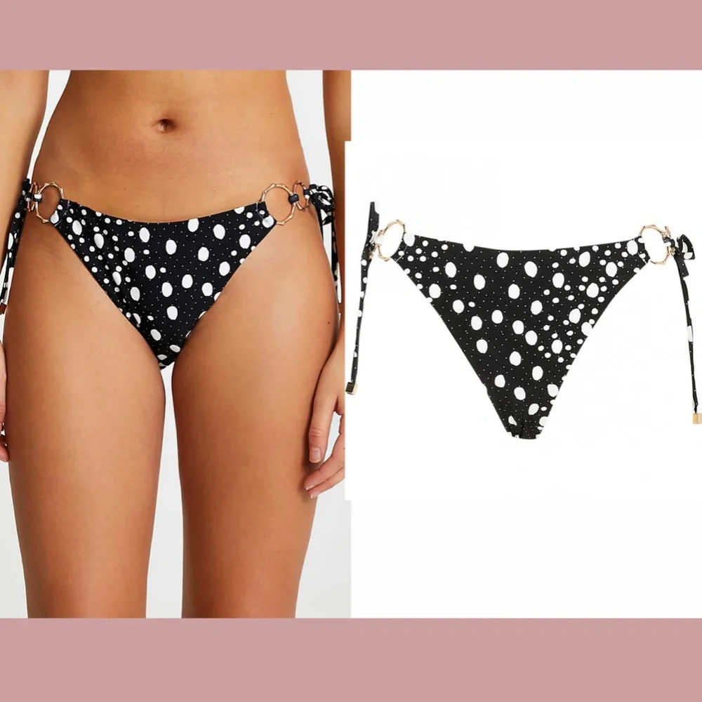NEW River Island [ 2 US ] Ring Detail Polka Dot Side Tie‎ Bikini Bottoms